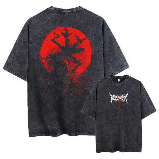 "Berserk Guts Acid Wash Graphic Tee – Retro Vintage Unisex"